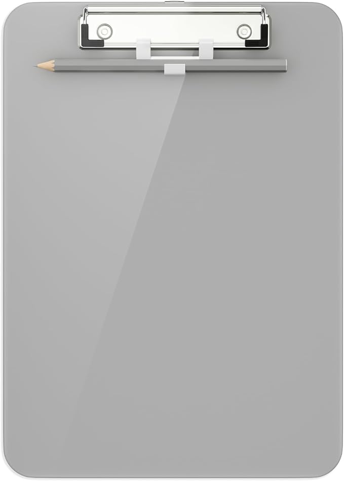 Hongri Plastic Clipboard with Pen Holder, Gray 8.5x11 Letter Size Clip Board for Classroom, Office, Students, Nurses and Women, Low Profile Clip, Size 12.5 x 9 in(Pack of 6)