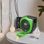 Retractable Cord Reel, 75 FT Heavy Duty Extension Cord, 14AWG/3C SJTOW, 3 Grounded Outlets Lighted Triple Tap, 10A Circuit Breaker, Wall/Ceiling Mounted, UL Listed, Green J75CR06