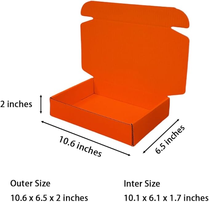 50 Pcs 10.6 x 6.5 x 2 inches Shipping Boxes for Small Business Cardboard Corrugated Mailer Boxes for Shipping Packaging Holidays Craft Gifts Giving Products (Orange Red, 10.6 x 6.5 x 2")