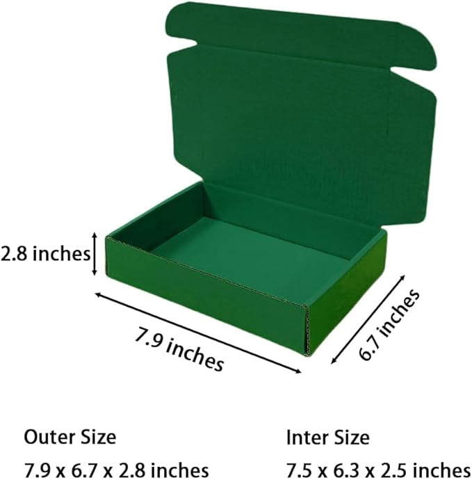 50 Pcs 7.9 x 6.7 x 2.8 inches Large Size Corrugated Cardboard Gift Boxes Recyclable Shipping Boxes for Packing Jewelry Ornament Gift Craft Packaging Supplier (Hunter Green, 7.9 x 6.7 x 2.8")