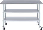 AmGood Stainless Steel Work Table with 2 Shelves and Casters | Metal Utility Table On Wheels (Stainless Steel Work Table with 2 Shelves + Casters, 60" Long x 18" Deep)