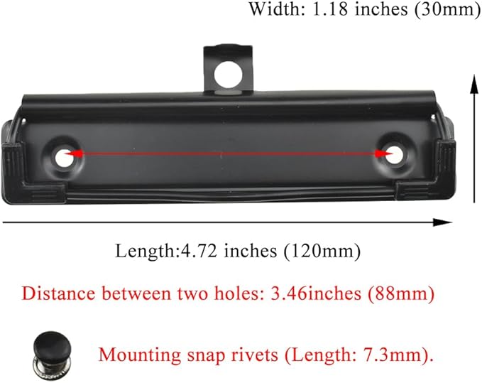 HAHIYO 4.72 Inches Black Metal Mountable Clipboard Clips - 5 Pack, Durable Spring Loaded Clip with Rubber Grips, Hanging Hole and Rivets - Document File Wood Plastic Clip Board for Office School Home
