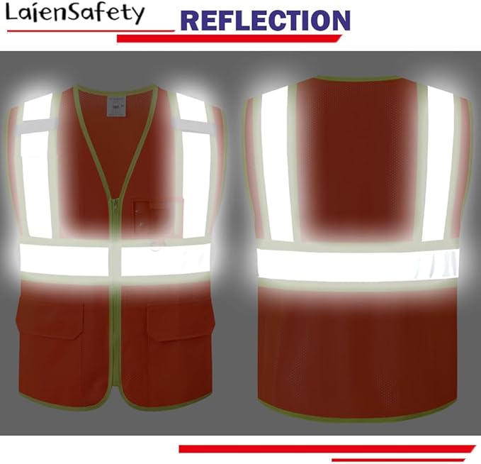 Reflective Safety Vest for Men Women with Multiple Pockets Class 2 High Visibility Mesh Vest Hi Vis Construction Work Vest,Meets ANSI/ISEA Standards(EK1-178-Orange-L)