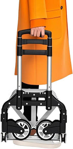 Folding Hand Truck Dolly, Aluminum Portable Foldable Dolly Cart, 200 lbs Capacity Collapsible Hand Cart with Wheels, Ideal for Shoping, Office, Travel, Moving, Black