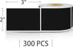 Black Rectangle Sticker Labels 3×2 Inch Vinyl Stickers Color Coding Name Tags Roll Removable Waterproof 300 per Dispenser Box