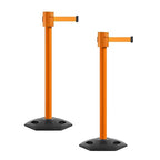 Montour Line MSR760 Set of 2 Retractable Belt Barrier Stanchion, Rubber Base, Orange Post (35 ft Fluorescent Orange Belt)