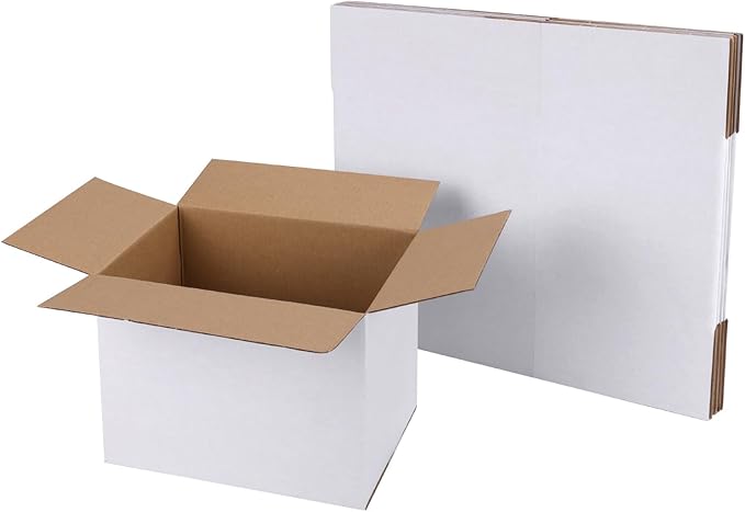 CRUGLA 8x6x6 White Shipping Boxes Set of 6, White Corrugated Cardboard Boxes for Small Business Shipping Mailing Packing
