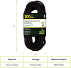 Go Green Power Inc. (GG-14000BK) 12/3 SJTW Outdoor Extension Cord, Black, 100 ft