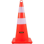 VEVOR Safety Cones, 6 x 28" Traffic Cones, PVC Orange Construction Cones, 2 Reflective Collars Traffic Cones with Weighted Base and Hand-Held Ring Used for Traffic Control, Driveway Road Parking