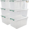 Plastic Storage Bin, Stackable and Nestable Storage Boxes with White Lids and Secure Latching Buckles, Large Storage Container (Clear, 35 Quart-6 Pack)