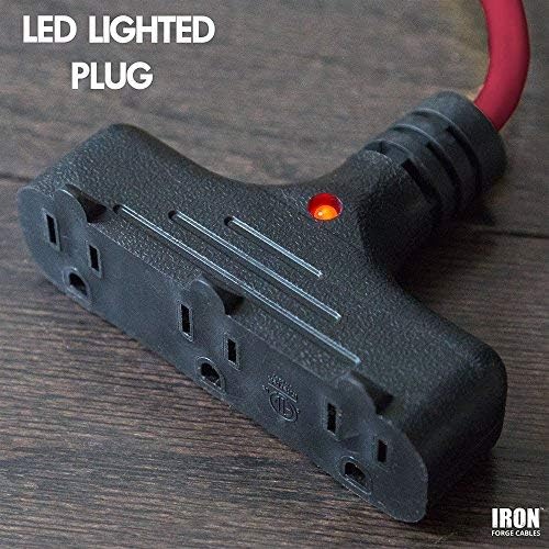 IRON FORGE CABLE 30Ft Retractable Extension Cord Reel with Breaker Switch & 3 Electrical Power Outlets - 16/3 SJTW Durable Red Cable - Perfect for Hanging from Your Garage Ceiling