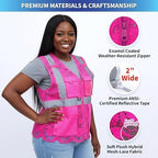 Lace-Mesh Safety Vest for Women & Men - Breathable, High Visibility Vest with Zipper & ANSI Class 2 Reflective Strips