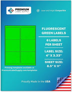 Premium Label Supply Bright Neon Color Fluorescent Stickers - 4" x 3.33" Labels - (Fluorescent Green, 600 Labels)