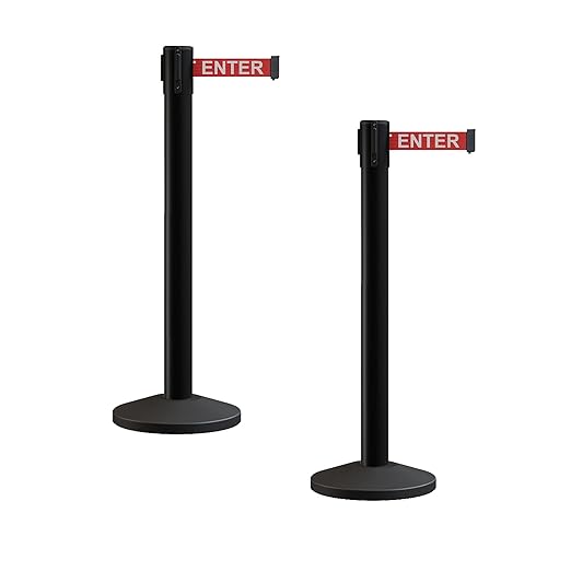 Crowd Control Warehouse CCW Series RBB-150 - Set of 2 Stanchion Retractable Belt Barriers - 16 Foot, Red"Caution - DO NOT Enter" White Letter Belt with Black Steel Post - Easy Assembly