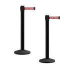 Crowd Control Warehouse CCW Series RBB-150 - Set of 2 Stanchion Retractable Belt Barriers - 16 Foot, Red"Caution - DO NOT Enter" White Letter Belt with Black Steel Post - Easy Assembly