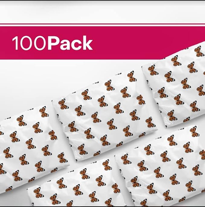 10x13 Poly Mailers – Butterfly Design – Waterproof, Tear-Resistant Shipping Bags with Adhesive Seal – 100 Pack – Package Mint