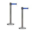 Crowd Control Warehouse CCW Series RBB-150 - Set of 2 Stanchion Retractable Belt Barriers - 16 Foot, Blue Belt with Satin Stainless Steel Post - Easy Assembly