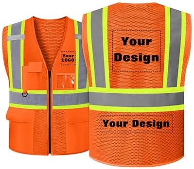 Safety Vest Customize Logo with 5 Pockets & Zipper Reflective High Visibility Vest Class 2 Outdoor Workwear