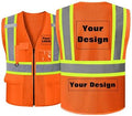 Safety Vest Customize Logo with 5 Pockets & Zipper Reflective High Visibility Vest Class 2 Outdoor Workwear