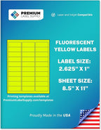 Premium Label Supply Bright Neon Color Fluorescent Stickers - 2.625" x 1" Address Labels - (Fluorescent Yellow, 3000 Labels)