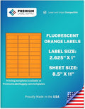 Premium Label Supply Bright Neon Color Fluorescent Stickers - 2.625" x 1" Address Labels - (Fluorescent Orange, 3000 Labels)