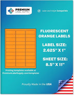Premium Label Supply Bright Neon Color Fluorescent Stickers - 2.625" x 1" Address Labels - (Fluorescent Orange, 15000 Labels)