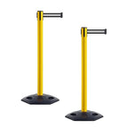 Crowd Control Warehouse CCW Series WBB-200 - Set of 2 Stanchion Retractable Belt Barriers - 11 Foot, Black White Horizontal Stripe Belt with Yellow Post - Easy Assembly