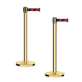 CCW Series RBB-100 - Set of 2 Stanchion Retractable Belt Barriers (9 Foot Belt, Black and Red Diagonal Belt with Polished Brass Post)