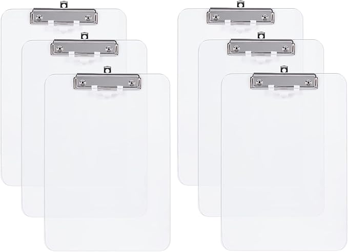 Hongri Plastic Clipboard with Pen Holder, Clear 8.5x11 Letter Size Clip Board for Classroom, Office, Students, Nurses and Women, Low Profile Clip, Size 12.5 x 9 in(Pack of 6)