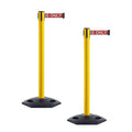 CCW Series WBB-200 Set of 2 Outdoor Safety Rubber Base Stanchion Retractable Belt Barriers - Easy to Assemble (11 Foot Belt, Red"Authorized Access ONLY" White Letters Belt with Yellow Post)