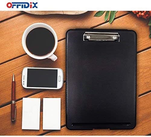 OFFIDIX Clipboard Storage Box,Plastic Paper Holder Storage Clip Board Ideal for School,Letter Size Slim-Case Home and Office Use Memo Clipboard,Black