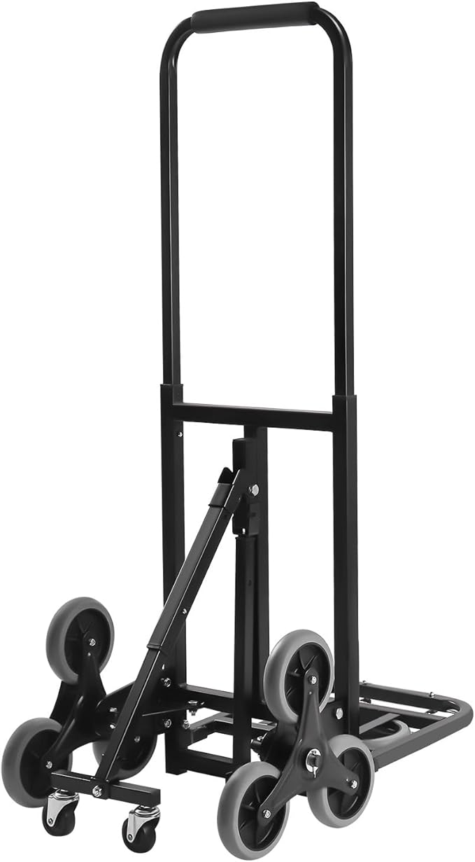 Folding Stair Climbing Dolly, Heavy Duty Stair Climbing Cart Dual-Purpose Cart 551 Lbs Capacity 33x40cm Extended Deck Dual-Wheel Support Bars Sturdy Wheels for Offices, Campsites, Event Venues