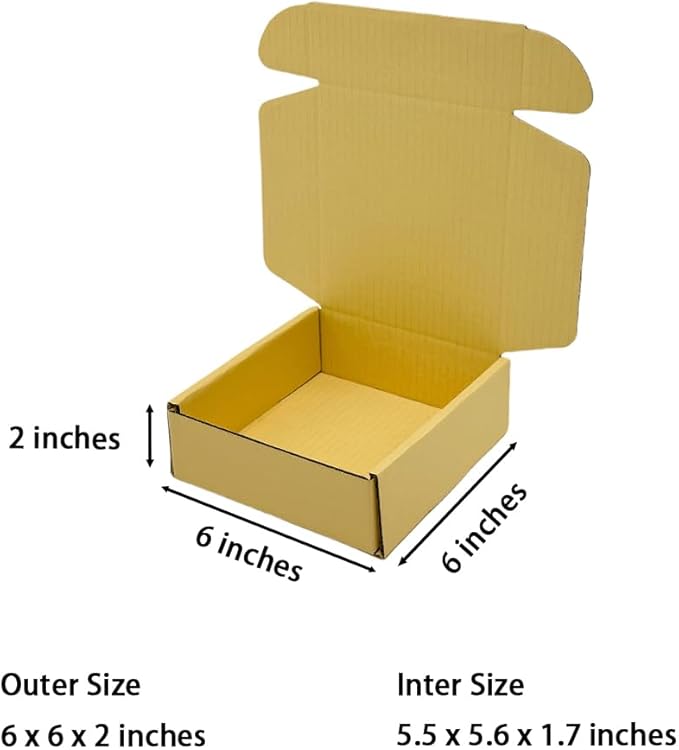 15 Pcs Corrugated Cardboard Gift Boxes Recyclable Shipping Boxes for Mailing & Holidays, Wedding, Birthday, Gifts Packaging (Butter Yellow, 6 x 6 x 2")