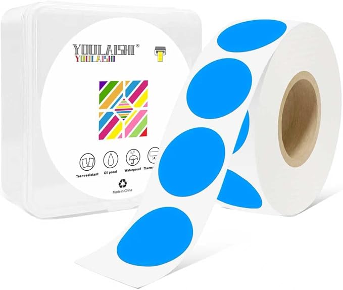 1 Inch Circle Dot Stickers 1000 PCS Color Coding Thermal Labels Dots Writable Printable Small Round Stickers for Office, Classroom, Inventory, Garage, Organizing Storage, Fluorescent Blue