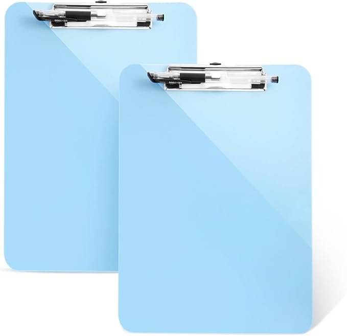 2 PCS Clipboards with Pen Holder,Standard Letter Size A4,Heavy Duty Clip Boards 8.5x11,Cute Clipboards for Women Kids Students,Nurses,School Office Home Supplies,Light Blue