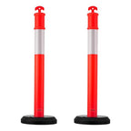 VEVOR 2 Pack Traffic Delineator Posts, 48 inches Traffic Safety Cones with Fillable Base and Reflective Strips, Heavy Duty Delineator Posts for Construction Site, Parking Lot, Crowd Control, Red