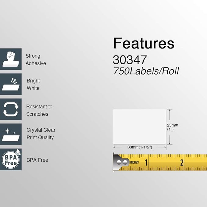 BETCKEY Colored Labels Compatible with Dymo 30347 (1" x 1-1/2") Book Spine Lables, Compatible for Dymo LabelWriter Thermal 450, 4XL & Zebra Desktop Printers [6 Rolls, 4500 Labels, Yellow]