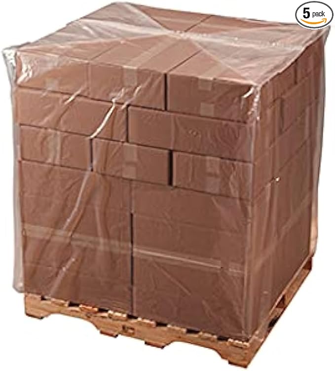 Farm Plastic Supply - Pallet Cover Bags 5 Pack - 3 Mil Clear (55" x 53" x 75") - Heavy Duty Construction Grade Strength Pallet Bags, Polyethylene Pallet Bags, Outdoor Protection, and Pallet Storage