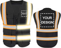 YOWESHOP High Reflective Visibility Safety Vest Custom Your Logo Safety Workwear with Reflective Strips and Front Zipper
