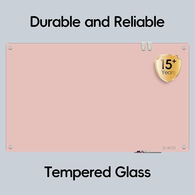 Glass Whiteboard - Glass Dry Erase Board 48" x 36" Magnetic White Board Writing Board White Boards for Walls Wall Office Home, Pink