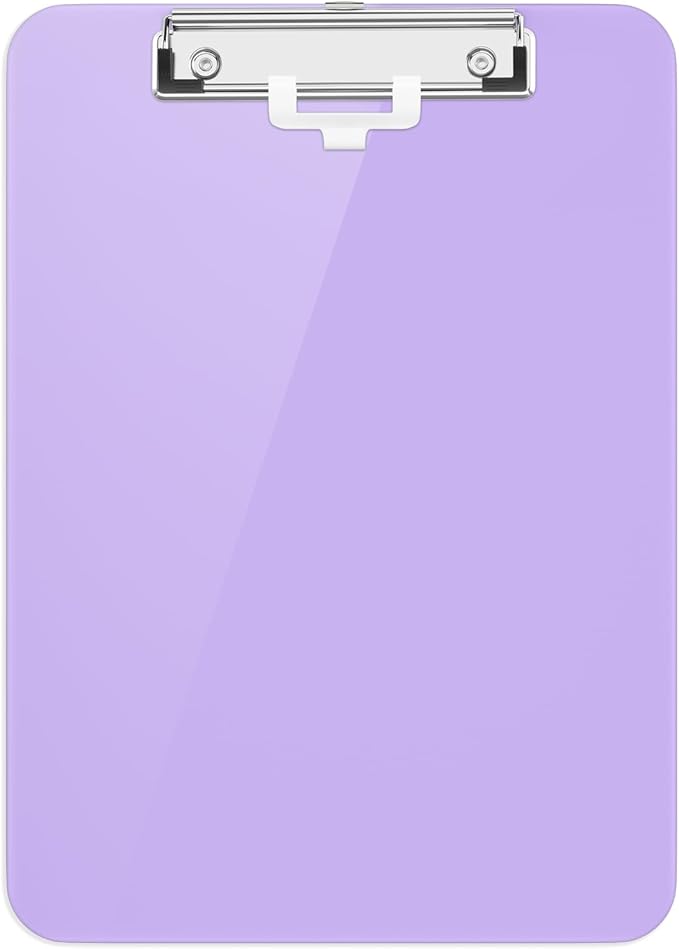 Hongri Plastic Clipboard with Pen Holder, Purple 8.5x11 Letter Size Clip Board for Classroom, Office, Students, Nurses and Women, Low Profile Clip, Size 12.5 x 9 in