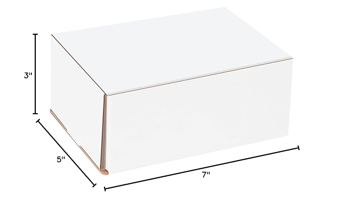 Box USA Small Shipping Boxes 7" x 5" x 3", 50-Pack, Bulk - White Box Mailer for Packaging, or Small Business Mailing 7x5x3
