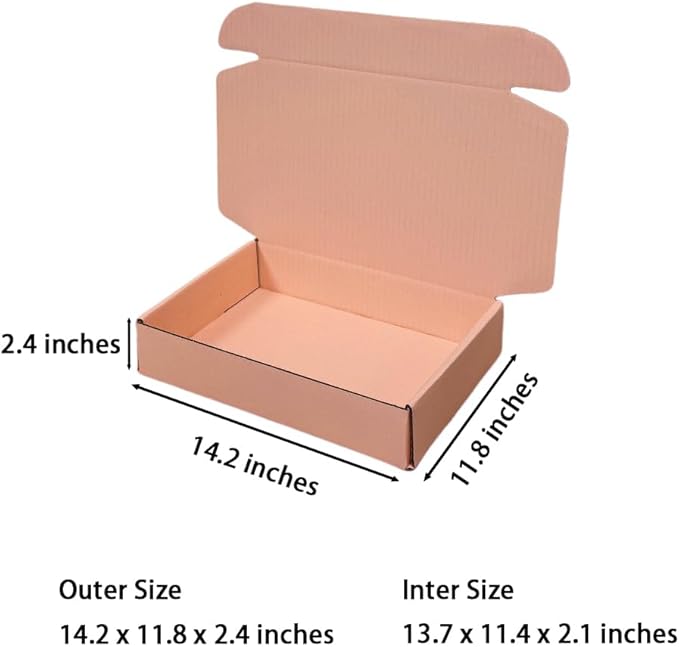 12 Pcs 14.2 x 11.8 x 2.4 inches Large Szie Corrugated Cardboard Gift Boxes Recyclable Shipping Boxes for Mailing & Holidays, Wedding, Birthday, Gifts Packaging (Powder Pink, 14.2 x 11.8 x 2.4")