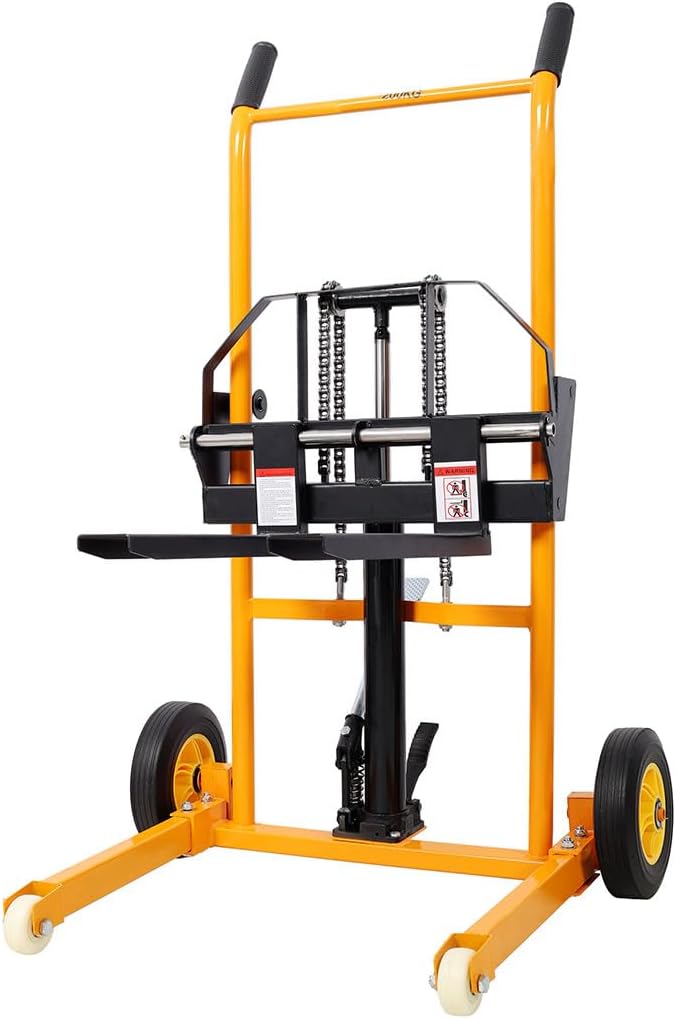 Manual Hydraulic Lift Stacker, 440 lb Capacity Pallet Jack Dolly with 35.5" Lift Height, 20" Forks, All-Steel Frame, Large Rear Rubber Tires & Swivel Casters for Warehouse, Shop & Material Handling