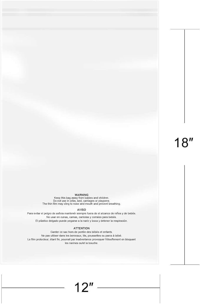 iMailer - 200 Pcs - 12" x 18" Poly Bags with Suffocation Warning Self Seal- Clear Shipping Bags 1.6 Mil for Clothing, Shirts, Packaging - Permanent Adhesive