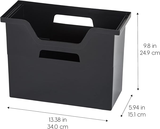 IRIS USA Medium Portable Desktop File Box with Open Lid, 6 Pack, Side Handles, Tabs & Inserts, Hanging File Folders, Letter-Size File Magazine Newspaper Mail Document Notebook, Black