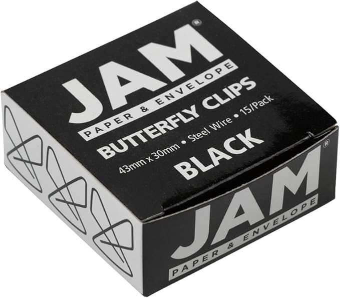 JAM PAPER Colorful Butterfly Clips - Black Paper Clamps - 15/Pack