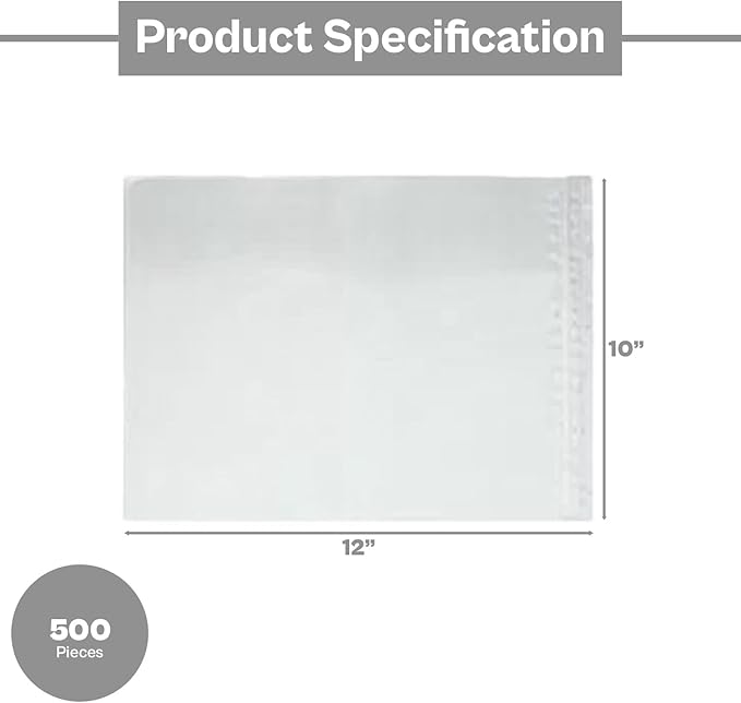 (500) 10" x 12" Clear Packing List Envelope Back Load Plain Face