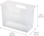 IRIS USA Medium Portable Desktop File Box with Open Top, Side Handles, Hanging File Folders, Tabs & Inserts, Letter Size, For Magazines Newspapers Mail Books Notebooks Binder Homework, Clear