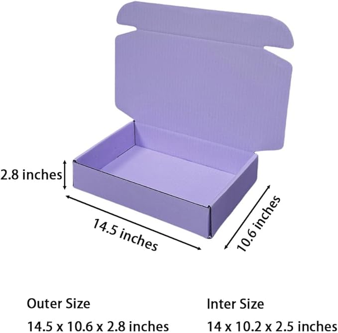 20 Pcs 14.5 x 10.6 x 2.8 inches Corrugated Cardboard Gift Boxes Recyclable Shipping Boxes for Packing Jewelry Ornament Gift Craft Packaging Supplier (Lavender, 14.5 x 10.6 x 2.8")